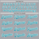 Custom Gray Teal-White Bomber Full-Snap Varsity Letterman Jacket