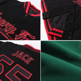 Custom Kelly Green Red-Black Bomber Full-Snap Varsity Letterman Jacket