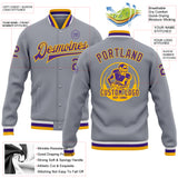 Custom Gray Purple-Gold Bomber Full-Snap Varsity Letterman Jacket
