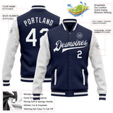 Custom Navy White Bomber Full-Snap Varsity Letterman Two Tone Jacket