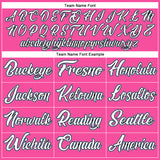 Custom Pink White Black-Light Blue Bomber Full-Snap Varsity Letterman Jacket