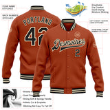 Custom Texas Orange Black-Cream Bomber Full-Snap Varsity Letterman Jacket