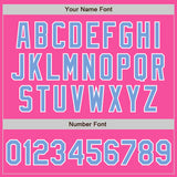 Custom Pink Light Blue-White Bomber Full-Snap Varsity Letterman Jacket