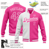 Custom Pink Pink-White Bomber Full-Snap Varsity Letterman Split Fashion Jacket