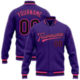 Custom Purple Black-Pink Bomber Full-Snap Varsity Letterman Jacket