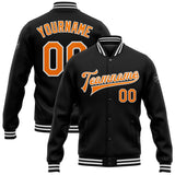 Custom Black Bay Orange-White Bomber Full-Snap Varsity Letterman Jacket
