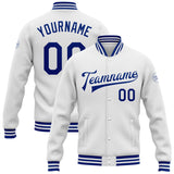 Custom White Royal Bomber Full-Snap Varsity Letterman Jacket