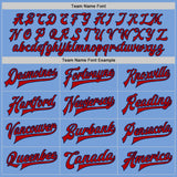 Custom Light Blue Red-Navy Bomber Full-Snap Varsity Letterman Jacket