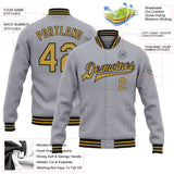 Custom Gray Old Gold-Black Bomber Full-Snap Varsity Letterman Jacket