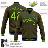 Custom Olive Neon Green-Navy Bomber Full-Snap Varsity Letterman Salute To Service Jacket