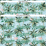 Custom Lakes Blue Kelly Green-White Flamingo And Tropical Hawaii Palm Tree 3D Bomber Full-Snap Varsity Letterman Jacket