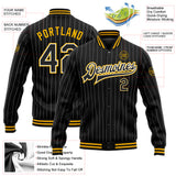 Custom Black White Pinstripe Gold Bomber Full-Snap Varsity Letterman Jacket