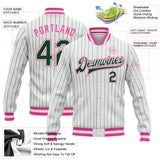 Custom White Green Pinstripe Pink Bomber Full-Snap Varsity Letterman Jacket
