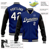 Custom Royal White-Black Bomber Full-Snap Varsity Letterman Two Tone Jacket