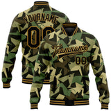 Custom Camo Black-Old Gold Geometric Camouflage 3D Bomber Full-Snap Varsity Letterman Salute To Service Jacket