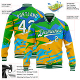 Custom Graffiti Pattern White-Kelly Green Hiphop Abstract Urban Street Art 3D Bomber Full-Snap Varsity Letterman Jacket