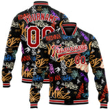 Custom Graffiti Pattern Red-White Hiphop Urban Street Art 3D Bomber Full-Snap Varsity Letterman Jacket