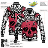 Custom Black White Pink Skull With Heart Shaped Eyes 3D Bomber Full-Snap Varsity Letterman Jacket