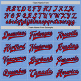 Custom Light Blue Red-Navy Bomber Full-Snap Varsity Letterman Two Tone Jacket