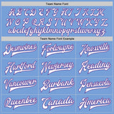 Custom Light Blue White-Purple Bomber Full-Snap Varsity Letterman Two Tone Jacket
