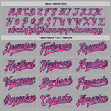 Custom Gray Pink Black-Light Blue Bomber Full-Snap Varsity Letterman Two Tone Jacket