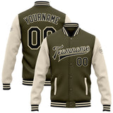 Custom Olive Black-Cream Bomber Full-Snap Varsity Letterman Two Tone Salute To Service Jacket