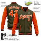 Custom Olive Orange-Black Bomber Full-Snap Varsity Letterman Two Tone Salute To Service Jacket