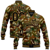 Custom Camo Black-Old Gold Graffiti Drips 3D Pattern Design Bomber Full-Snap Varsity Letterman Salute To Service Jacket
