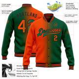 Custom Kelly Green Orange-Black Bomber Full-Snap Varsity Letterman Gradient Fashion Jacket