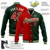 Custom Green Red-Cream Bomber Full-Snap Varsity Letterman Gradient Fashion Jacket