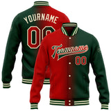 Custom Green Red-Cream Bomber Full-Snap Varsity Letterman Gradient Fashion Jacket