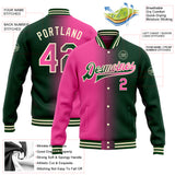 Custom Green Pink-Cream Bomber Full-Snap Varsity Letterman Gradient Fashion Jacket