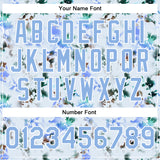 Custom White Light Blue Branches And Leaves 3D Pattern Design Bomber Full-Snap Varsity Letterman Jacket