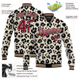 Custom City Cream Crimson-Black Leopard Print 3D Pattern Design Bomber Full-Snap Varsity Letterman Jacket