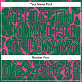 Custom Kelly Green Pink Abstract Network And Tiger 3D Pattern Design Bomber Full-Snap Varsity Letterman Jacket