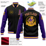 Custom Black Purple-Gold Bomber Full-Snap Varsity Letterman Two Tone Jacket
