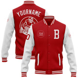 Custom Red White Bomber Full-Snap Varsity Letterman Two Tone Jacket