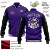 Custom Purple Black Bomber Full-Snap Varsity Letterman Two Tone Jacket