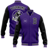 Custom Purple Black Bomber Full-Snap Varsity Letterman Two Tone Jacket