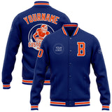 Custom Royal Orange-White Bomber Full-Snap Varsity Letterman Jacket