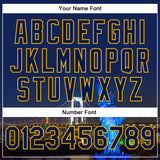 Custom Navy Gold Rainbow Bridge And Statue Of Liberty Tokyo Japan City Edition 3D Bomber Full-Snap Varsity Letterman Jacket