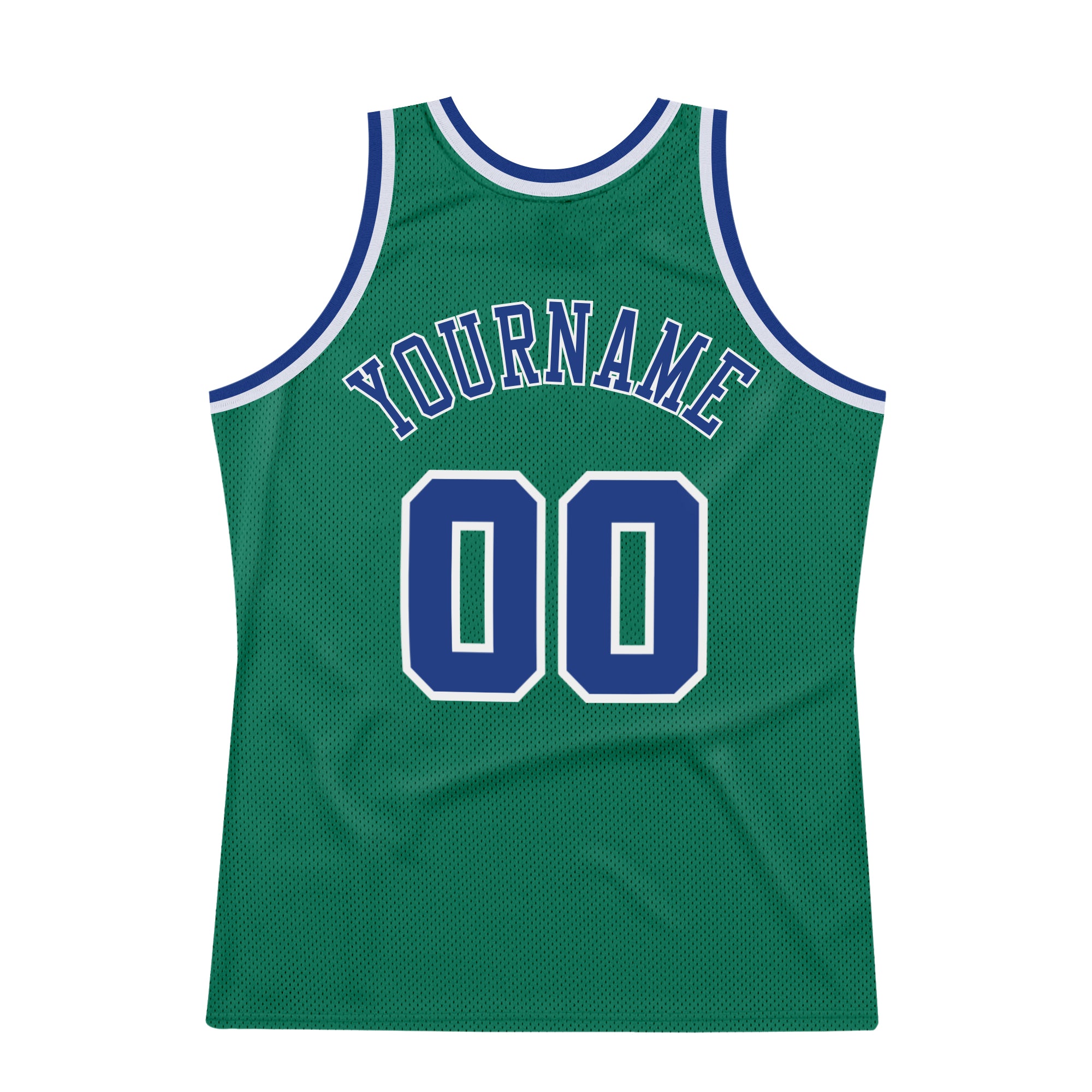 Custom Kelly Green Royal-White Authentic Throwback Basketball Jersey