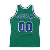 Custom Kelly Green Royal-White Authentic Throwback Basketball Jersey