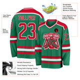 Custom Kelly Green Red-White Hockey Jersey