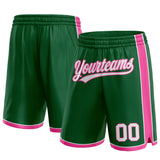 Custom Kelly Green White-Pink Authentic Basketball Shorts