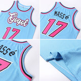 Custom Light Blue Pink-Black Authentic Throwback Basketball Jersey