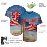 Custom Light Blue Red-White 3D American Flag Fashion Authentic Baseball Jersey