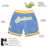 Custom Light Blue White Pinstripe White-Gold Authentic Basketball Shorts