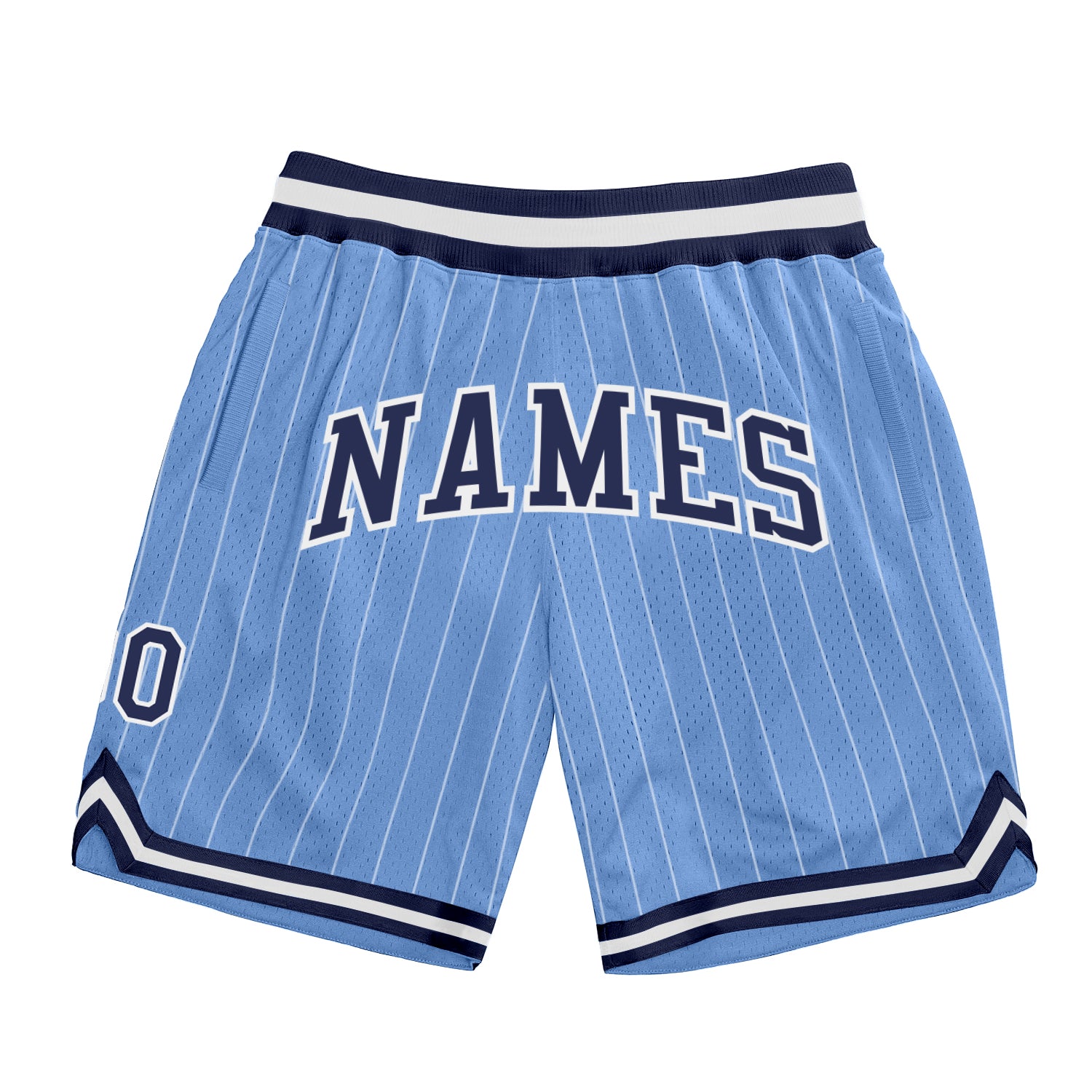 Custom Light Blue White Pinstripe Navy-White Authentic Basketball Shorts