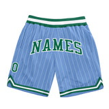 Custom Light Blue White Pinstripe Kelly Green-White Authentic Basketball Shorts